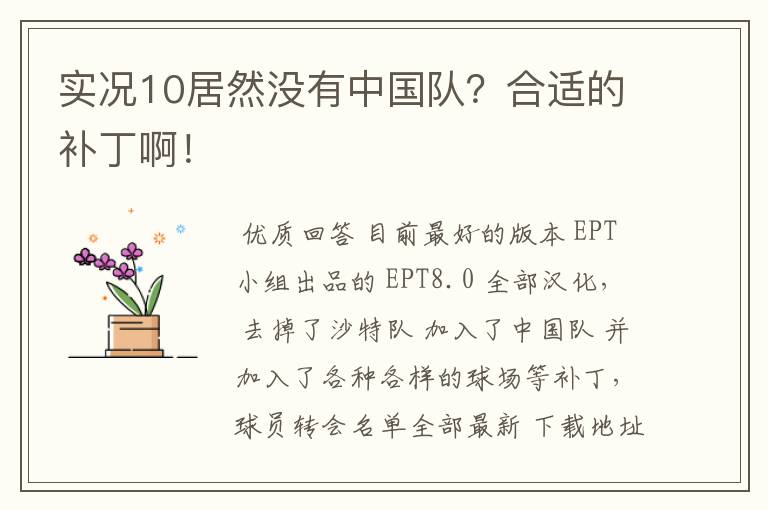 实况10居然没有中国队？合适的补丁啊！