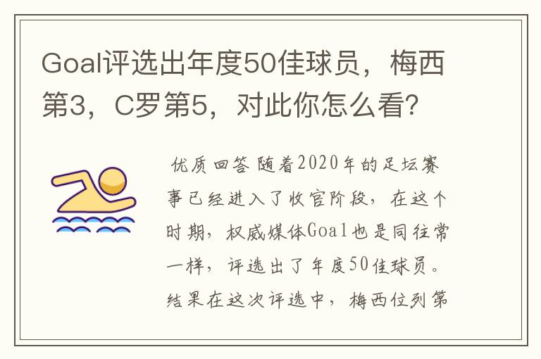 Goal评选出年度50佳球员，梅西第3，C罗第5，对此你怎么看？