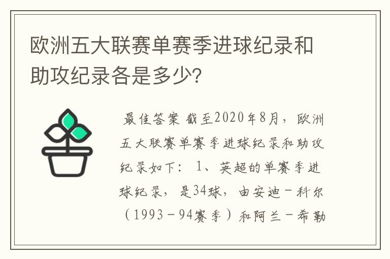 欧洲五大联赛单赛季进球纪录和助攻纪录各是多少？