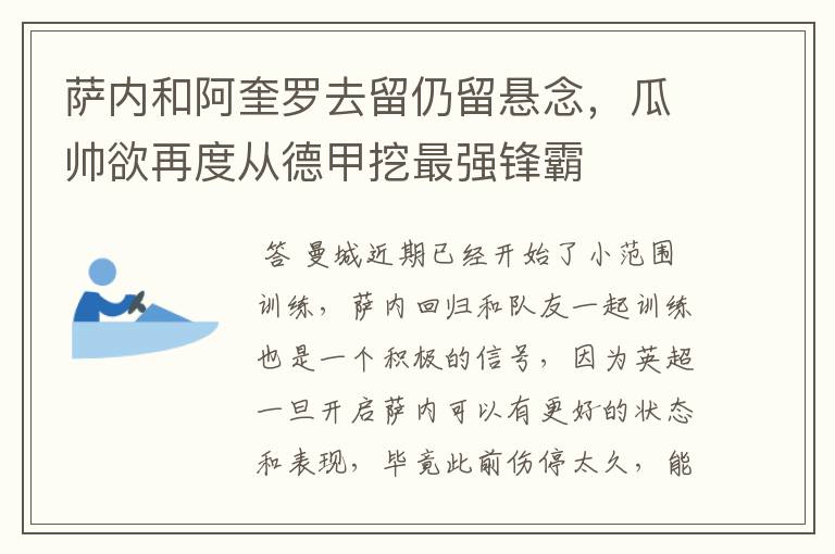 萨内和阿奎罗去留仍留悬念，瓜帅欲再度从德甲挖最强锋霸