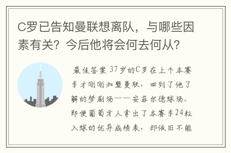 C罗已告知曼联想离队，与哪些因素有关？今后他将会何去何从？