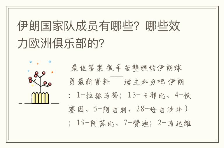 伊朗国家队成员有哪些？哪些效力欧洲俱乐部的？