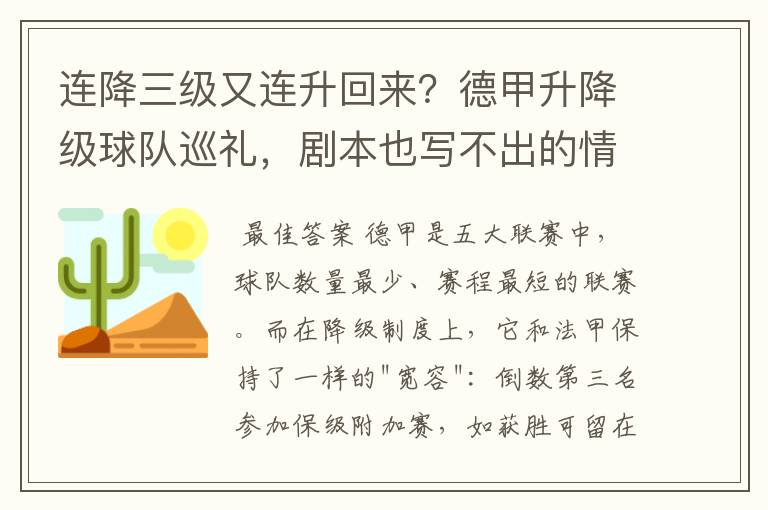 连降三级又连升回来？德甲升降级球队巡礼，剧本也写不出的情节