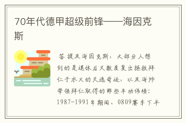 70年代德甲超级前锋——海因克斯