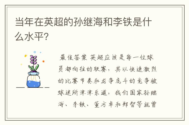 当年在英超的孙继海和李铁是什么水平？