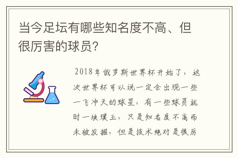 当今足坛有哪些知名度不高、但很厉害的球员？