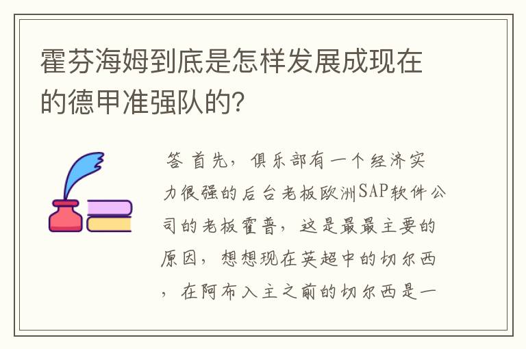 霍芬海姆到底是怎样发展成现在的德甲准强队的？