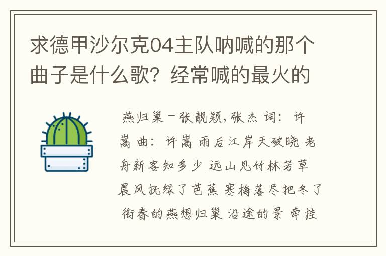 求德甲沙尔克04主队呐喊的那个曲子是什么歌？经常喊的最火的那个，129