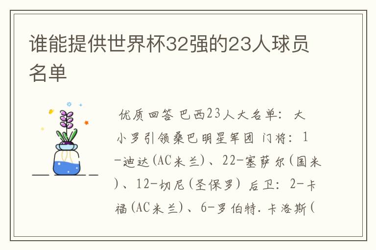 谁能提供世界杯32强的23人球员名单