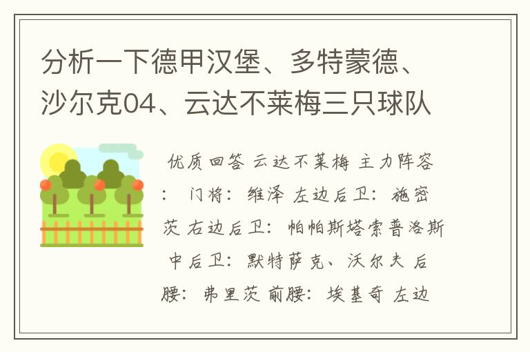 分析一下德甲汉堡、多特蒙德、沙尔克04、云达不莱梅三只球队的人员打法和阵型