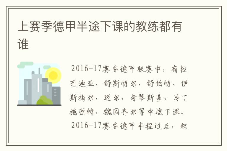 上赛季德甲半途下课的教练都有谁