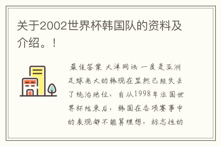 关于2002世界杯韩国队的资料及介绍。！