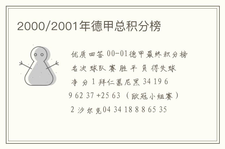 2000/2001年德甲总积分榜