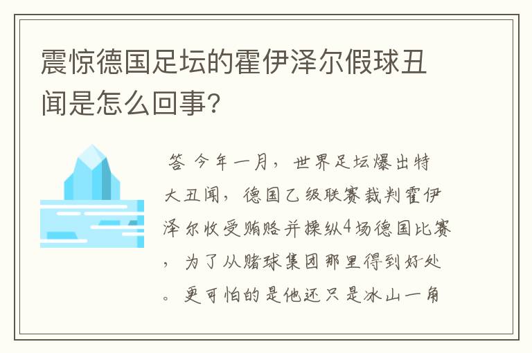 震惊德国足坛的霍伊泽尔假球丑闻是怎么回事?