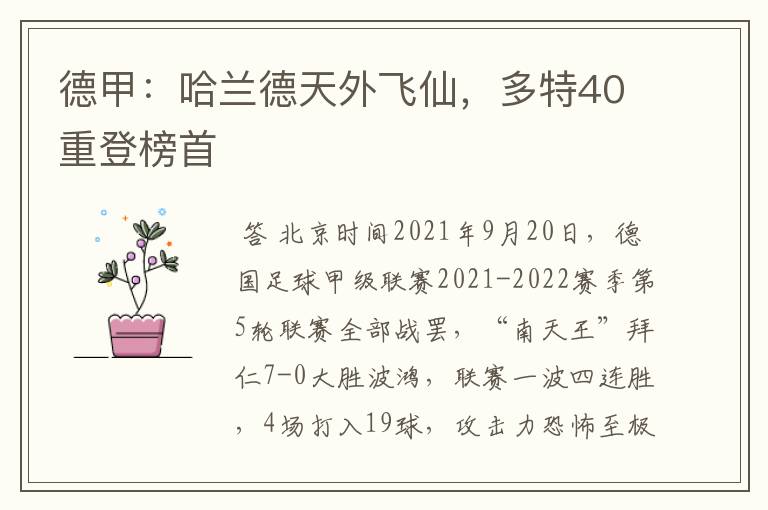 德甲：哈兰德天外飞仙，多特40重登榜首