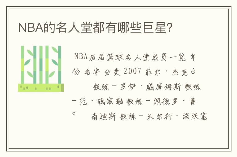 NBA的名人堂都有哪些巨星？