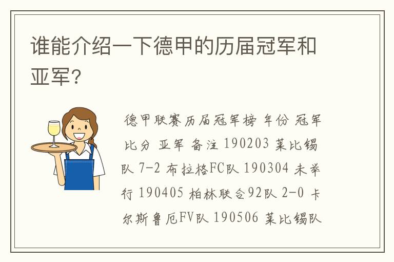 谁能介绍一下德甲的历届冠军和亚军?