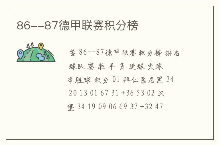 86--87德甲联赛积分榜