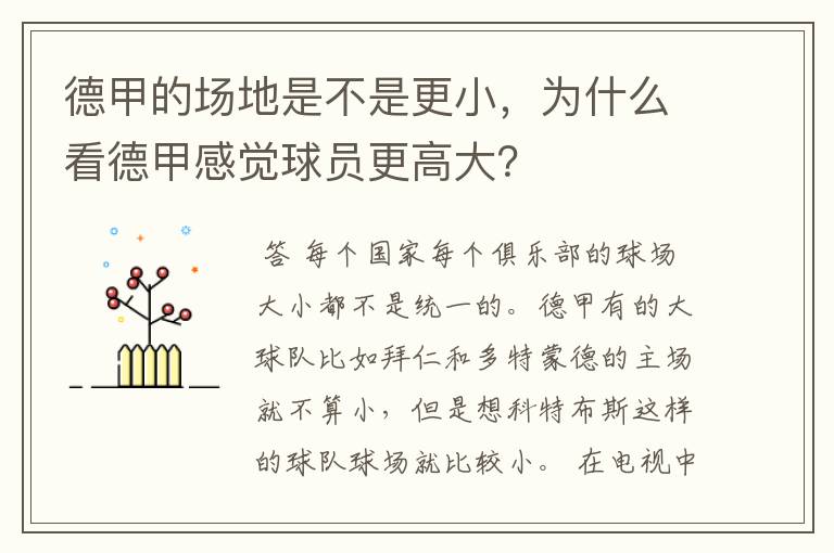 德甲的场地是不是更小，为什么看德甲感觉球员更高大？