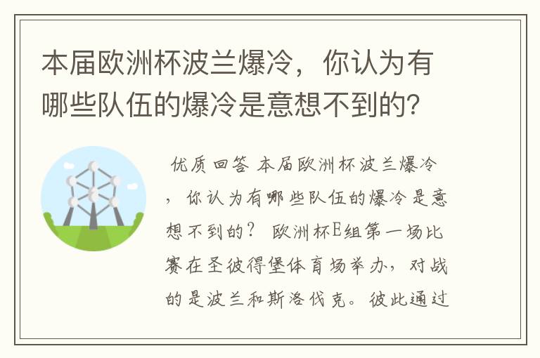 本届欧洲杯波兰爆冷，你认为有哪些队伍的爆冷是意想不到的？