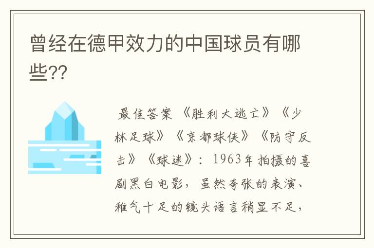 曾经在德甲效力的中国球员有哪些?？