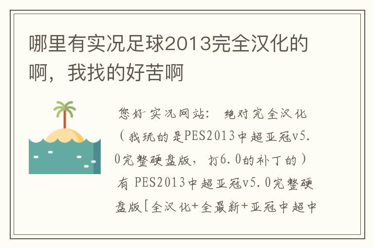 哪里有实况足球2013完全汉化的啊，我找的好苦啊