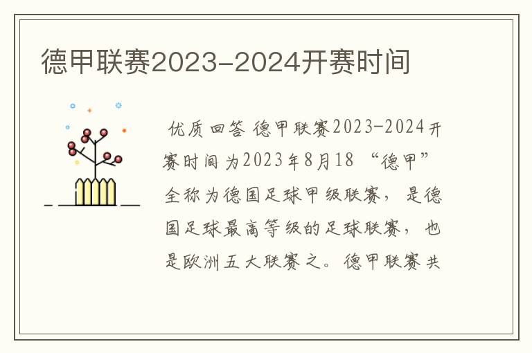 德甲联赛2023-2024开赛时间