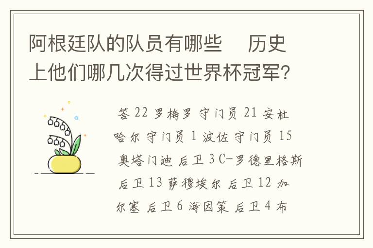 阿根廷队的队员有哪些    历史上他们哪几次得过世界杯冠军？