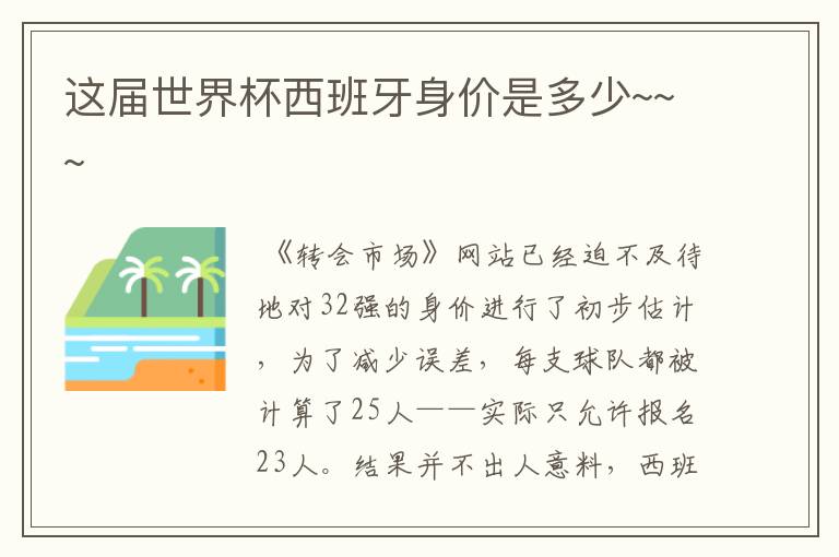 这届世界杯西班牙身价是多少~~~