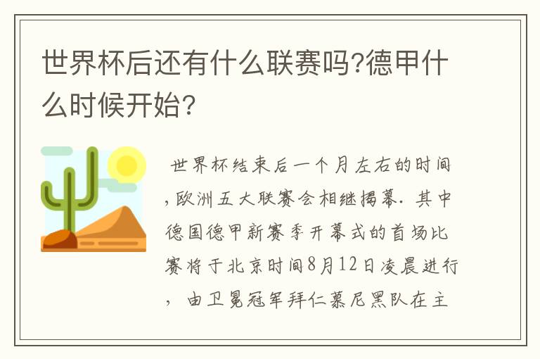 世界杯后还有什么联赛吗?德甲什么时候开始?