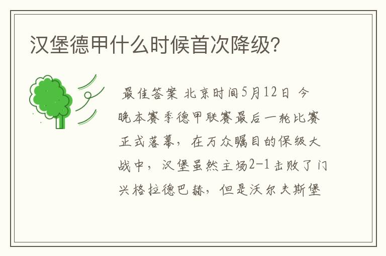 汉堡德甲什么时候首次降级？