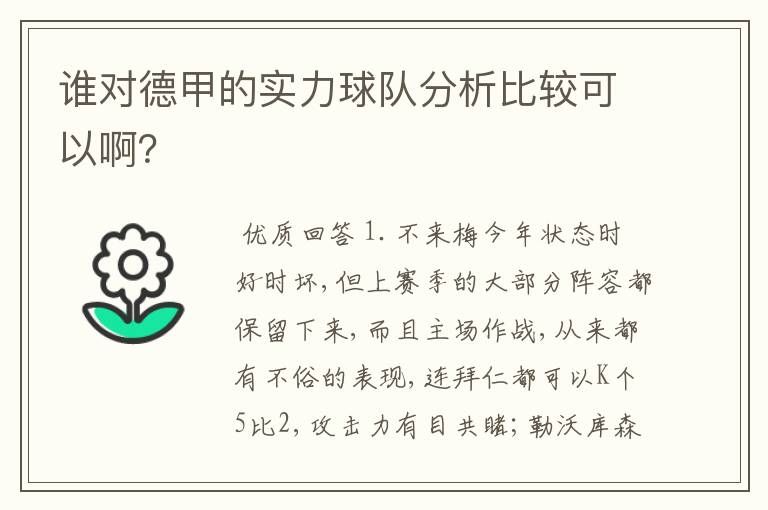 谁对德甲的实力球队分析比较可以啊？