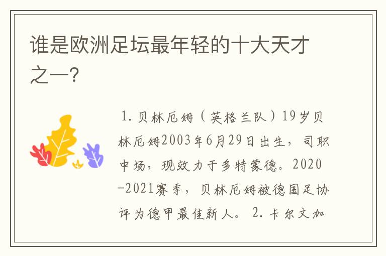 谁是欧洲足坛最年轻的十大天才之一？