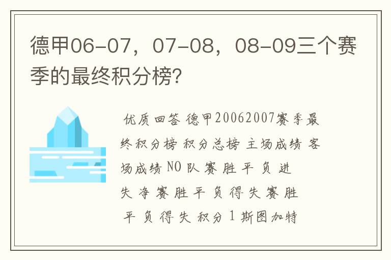 德甲06-07，07-08，08-09三个赛季的最终积分榜？