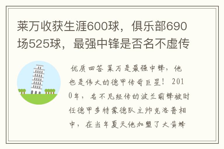 莱万收获生涯600球，俱乐部690场525球，最强中锋是否名不虚传？