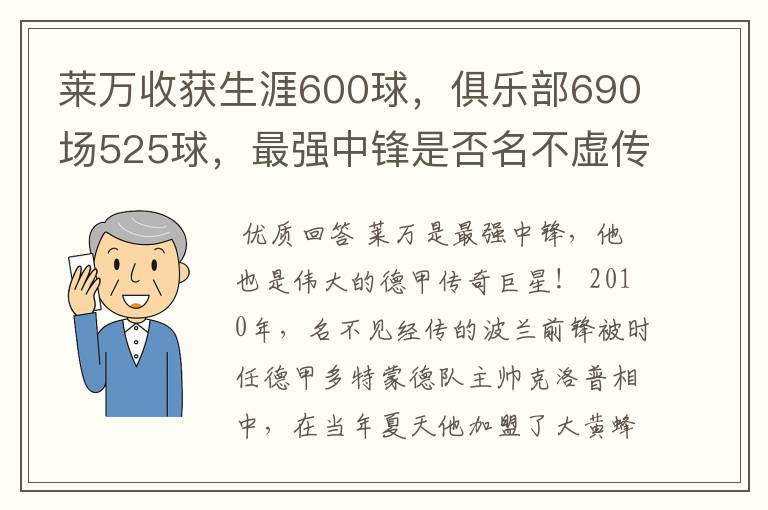 莱万收获生涯600球，俱乐部690场525球，最强中锋是否名不虚传？