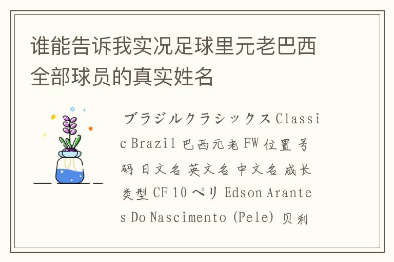 谁能告诉我实况足球里元老巴西全部球员的真实姓名