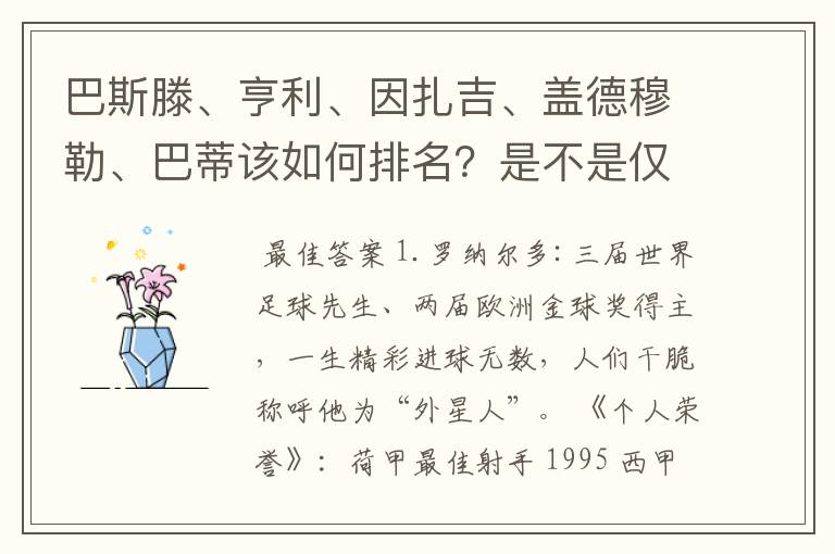 巴斯滕、亨利、因扎吉、盖德穆勒、巴蒂该如何排名？是不是仅次于罗纳尔多的超级射手