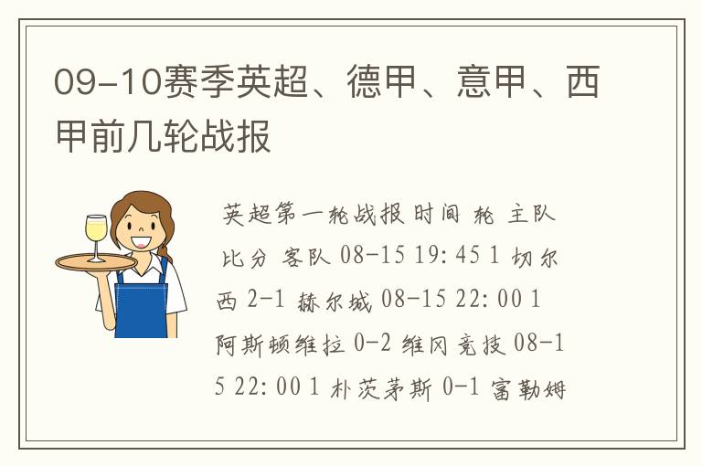 09-10赛季英超、德甲、意甲、西甲前几轮战报