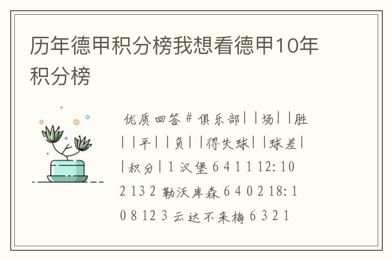 历年德甲积分榜我想看德甲10年积分榜