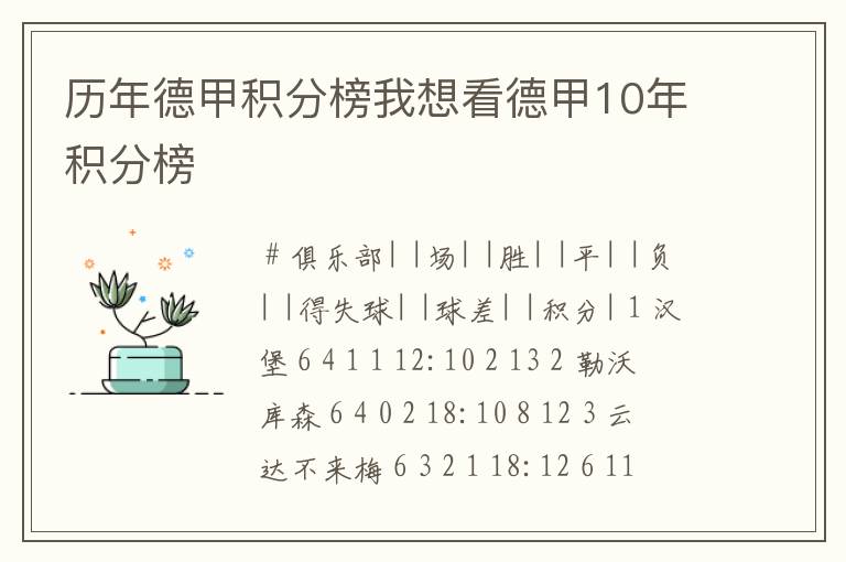 历年德甲积分榜我想看德甲10年积分榜