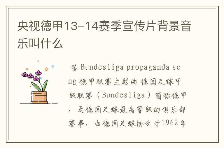 央视德甲13-14赛季宣传片背景音乐叫什么