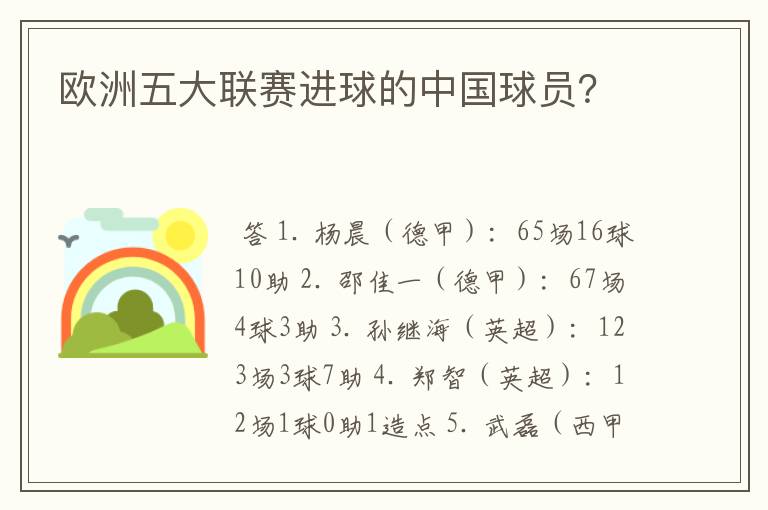 欧洲五大联赛进球的中国球员？