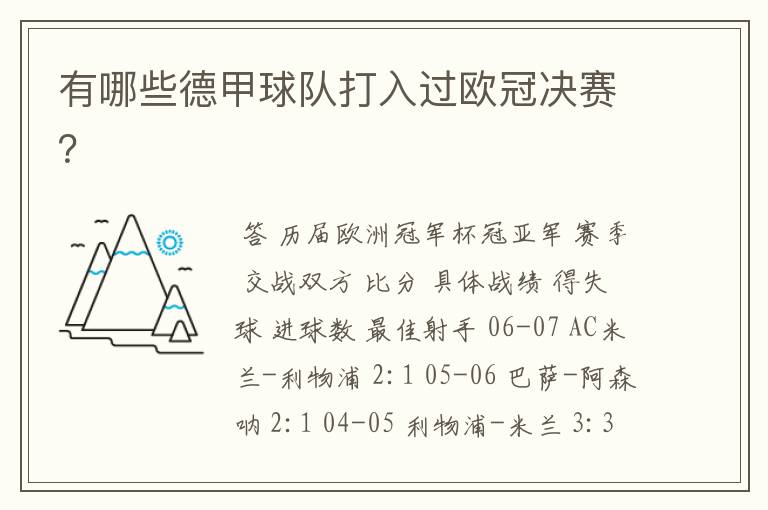 有哪些德甲球队打入过欧冠决赛？