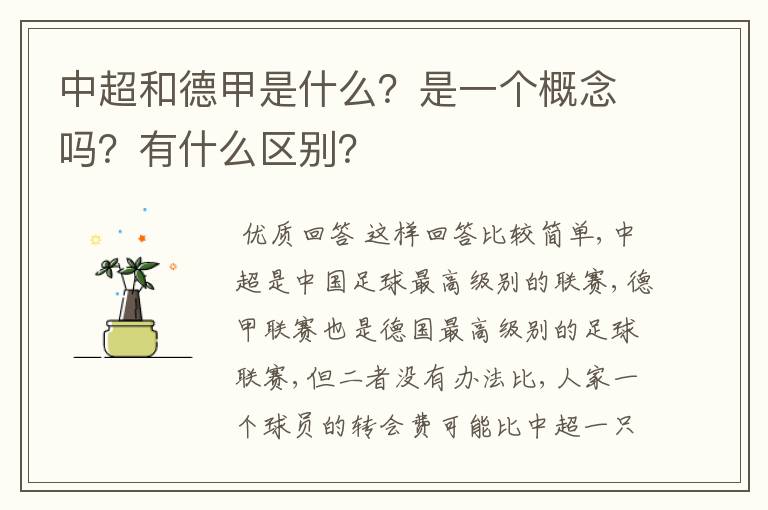 中超和德甲是什么？是一个概念吗？有什么区别？