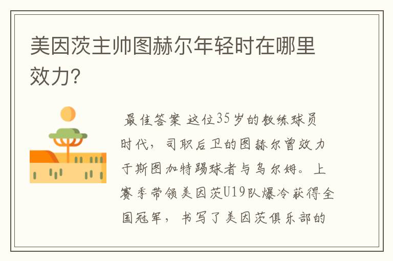 美因茨主帅图赫尔年轻时在哪里效力？