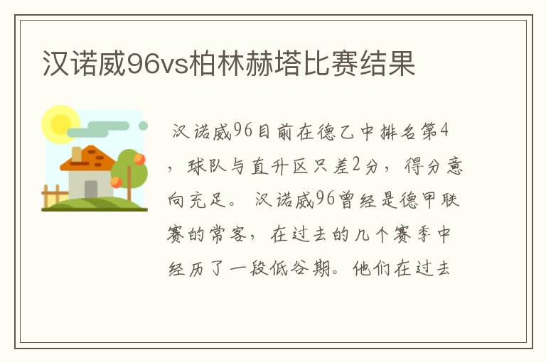 汉诺威96vs柏林赫塔比赛结果