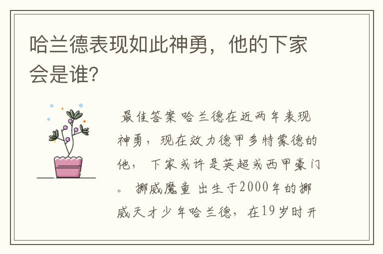 哈兰德表现如此神勇，他的下家会是谁？