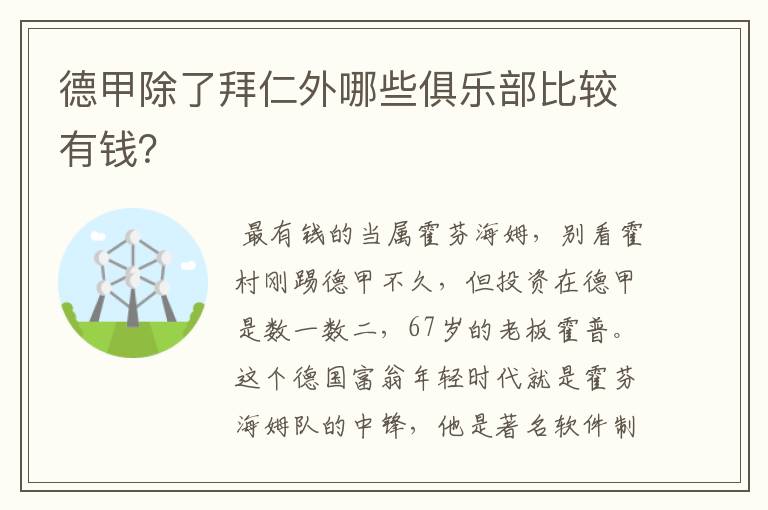 德甲除了拜仁外哪些俱乐部比较有钱？