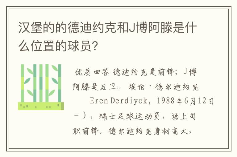 汉堡的的德迪约克和J博阿滕是什么位置的球员？